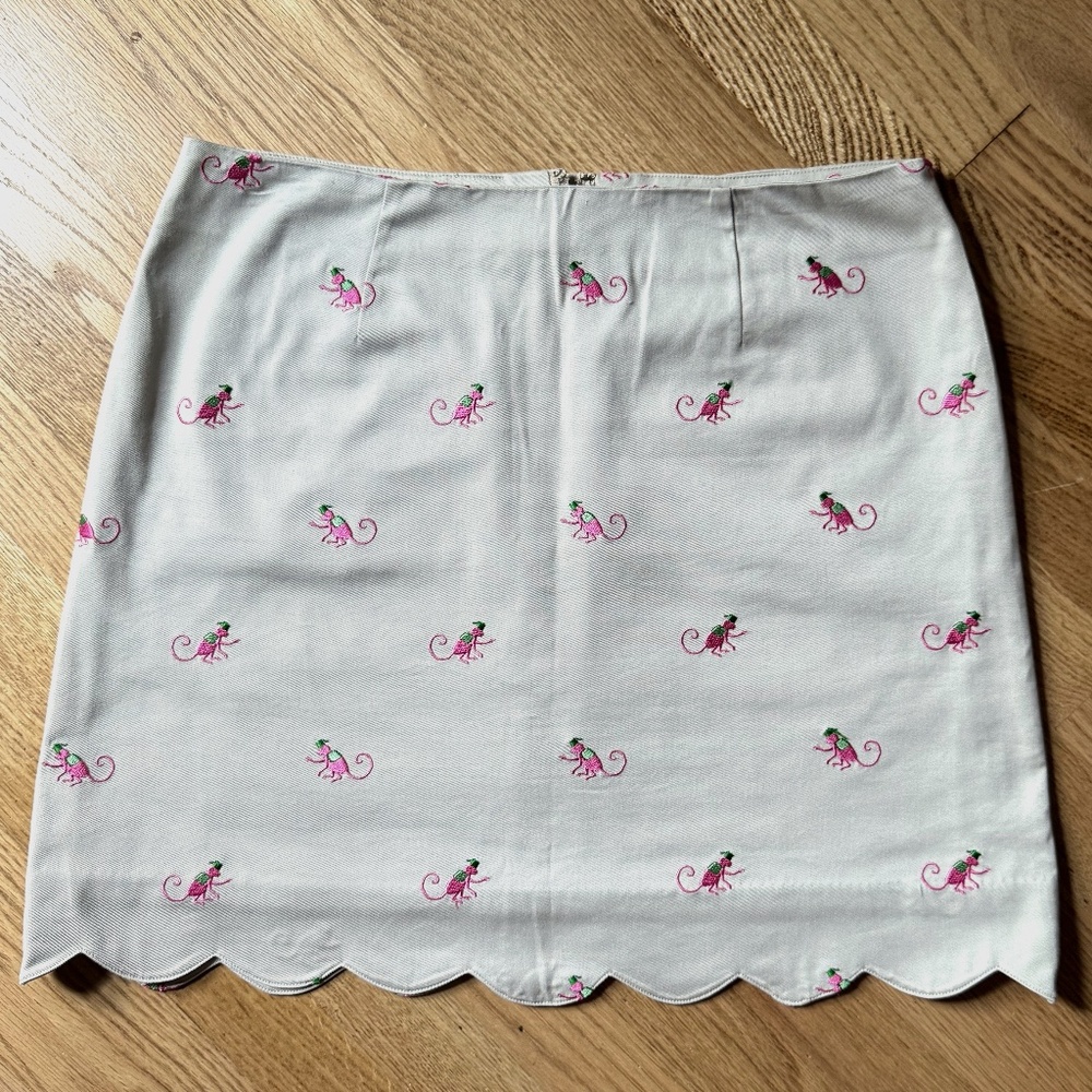 VTG White Label Lilly Pulitzer Embroidered Monkey Skirt Size 8